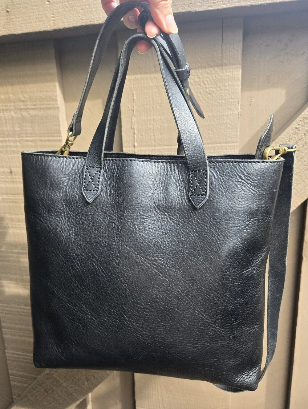 Madewell Zip Top Transport Crossbody Black Leather Tote Small - Picture 11 of 13